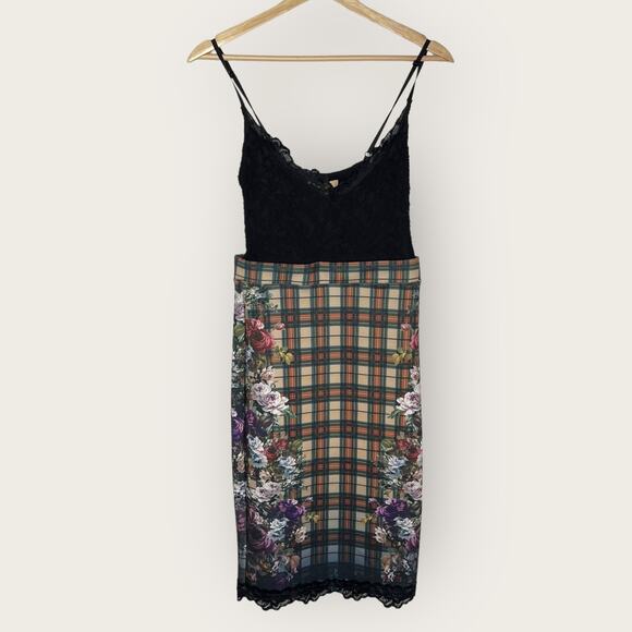 ZARA Floral Check Lace Bodycon Dress | Small | Black Dark Floral Preppy Grunge - Picture 1 of 9